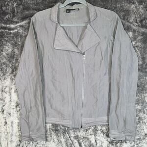 Eileen Fisher Women’s Metallic Moto Jacket XS Gray Zip Front Cotton Nylon Blend